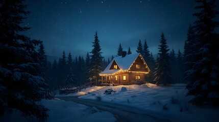 The atmosphere of a house on Christmas Eve on the edge of a pine forest