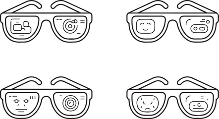 AR Smart Glasses Vector Pack – Front and Side Views with Interface Elements