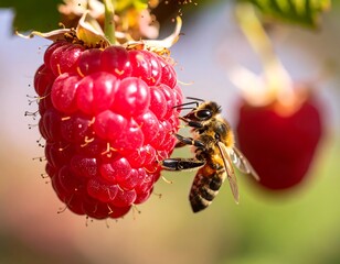 Honeybee on a raspberry
