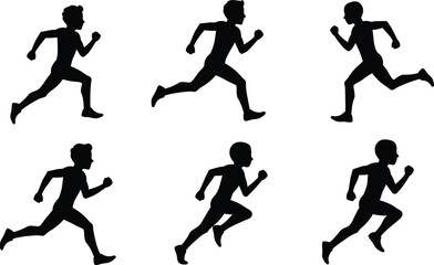 Silhouette of running children in motion, healthy lifestyle, outdoor activity, sport exercise, active kids fitness and physical development concept