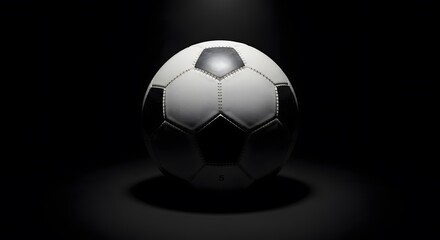 Naklejka premium Soccer Ball on Dark Background – Classic Black and White Football with Dramatic Lighting