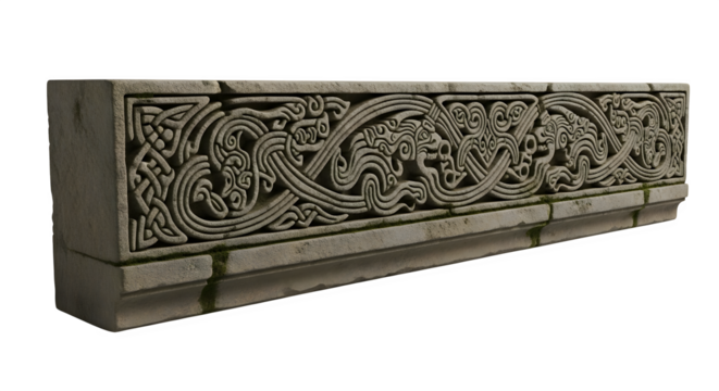 Intricate stone carving with celtic knot patterns, isolated on transparent background ancient art and craftsmanship displayed in detailed relief