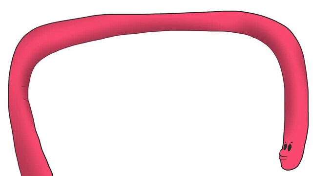 A long, cartoonish, and cute worm forms a frame and blinks its eyes.