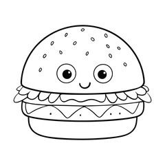 A fun cheeseburger coloring page featuring a juicy patty, melted cheese, lettuce, tomato, and sesame bun—perfect for kids to color and learn about favorite fast foods!
