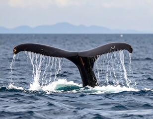 Humpback whale tail fluke in ocean