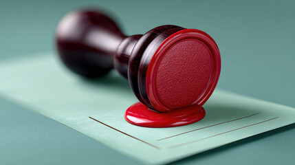 Formal red wax seal on green envelope stamped for authentication. An important legal document or letter regarding economic policy and official correspondence sealed with care