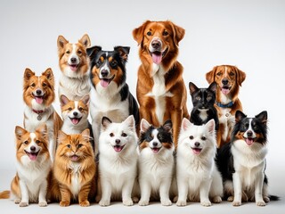 Obraz premium Group portrait of a diverse array of happy dogs and a cat posing together