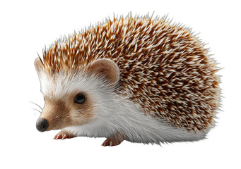 Obraz premium A close-up shot of a hedgehog showcasing its spiky brown and white fur, highlighting its adorable and prickly appearance.