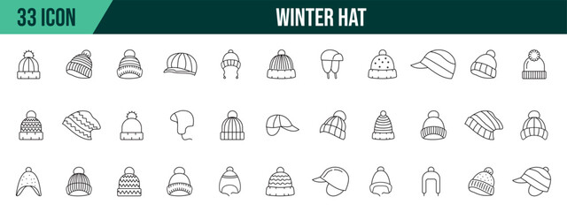 Winter hats collection, editable and resizable vector icon templates.