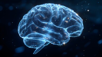 Glowing brain illustration depicts neural network and complex thinking.