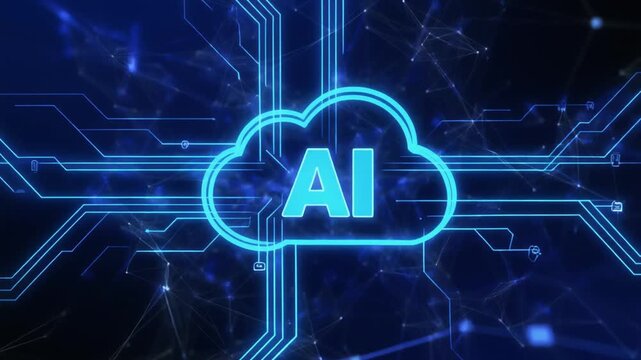 Cloud-Based Artificial Intelligence Concept with Glowing Circuit Network and AI Icon 4k video