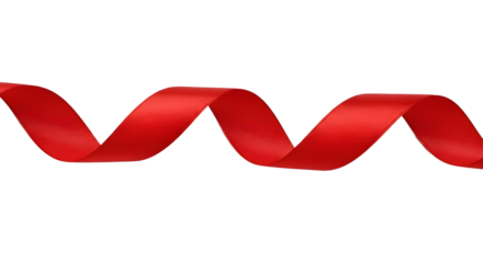 Curled Red Ribbon Decoration, Isolated on White Background, Product Illustration, Minimalist Transparent PNG Concept