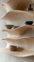 A shelf with a vase and a bowl on it