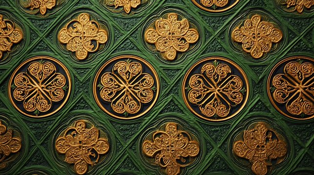Celtic design shamrock medallions repeating pattern