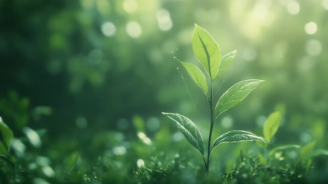 Green Plant Growing in the Forest with Sunlight.