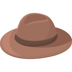 Brown Fedora Hat Accessory For Fashionable Outfit On Transparent Background Minimalist Design Flat Icon Style