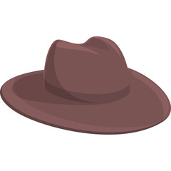 Brown Felt Cowboy Hat With A Band Isolated On White Background Studio Shot Flat Design