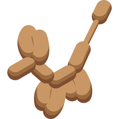 Brown Balloon Dog Sculpture Isometric Style Isolated On White Background Simple Flat Design Vector Art