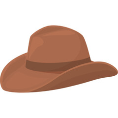 Brown Cowboy Hat with Dark Brown Band Isolated on White Background Vector Illustration Cartoon Style