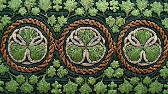 Celtic loop design surrounding shamrock motifs