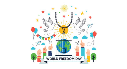 Celebrating world freedom day with diverse symbols of peace hope unity and global connection festive decorations and inspirational imagery vector
