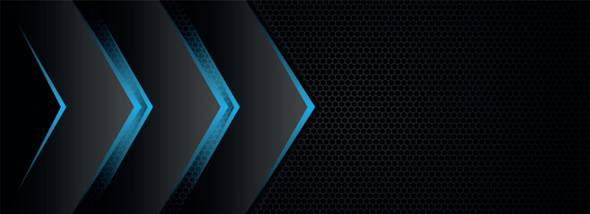 Dark abstract background with honeycomb design and glowing blue geometric shapes. Modern and futuristic background concept for banners, websites, and social media. © siti lutvias