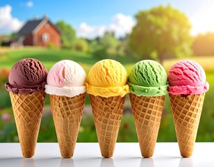 Ice cream cones in a summer landscape
