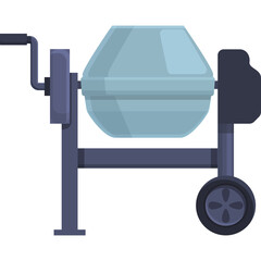 Cartoon Concrete Mixer Machine With Blue Drum And Dark Blue Frame On A Transparent Background