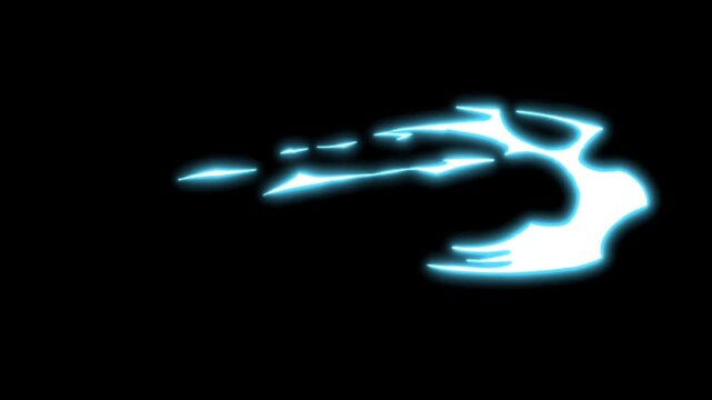 Animated blue energy slash on black screen. Sharp, glowing effect with a dynamic, stylized look. Sci-fi, magic