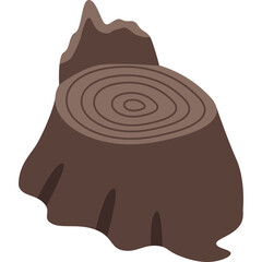 Brown Tree Stump with Visible Rings and Jagged Top Edge on a Transparent Background