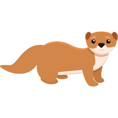 Brown Weasel Cartoon With Big Tail And Cute Face Standing On Transparent Background