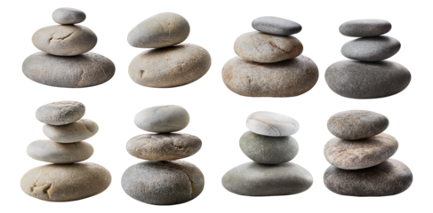 Stacked Stones Arrangement for Peaceful Nature and Meditation Themes, Isolated on Transparent, white background
