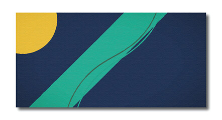 Abstract Minimalist Geometric Composition with Bold Teal Stripe and Mustard Circle on Navy Background