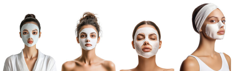 Women Relaxing with Facial Masks for Skincare and Beauty Treatments, Isolated on Transparent Background
