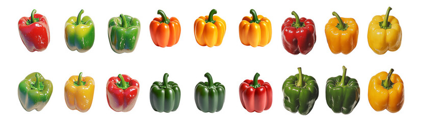 Vibrant Bell Peppers in Various Colors for Culinary Use and Decoration, Isolated on Transparent, white background