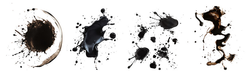Abstract Liquid Splashes and Swirls on Isolated Black Background, Isolated on Transparent Background