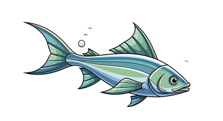 Obraz premium Vector illustration of a blue and green fish with prominent fins and bubbles above its body swimming