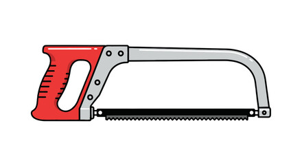 Fototapeta premium Vector illustration of a hacksaw with a red handle and a gray frame and a black blade shown clearly