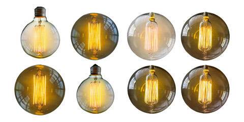 Vintage Light Bulbs Display on White Background, set collection, mega bundle, isolated on transparent background