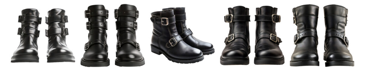 Stylish Black Boots Collection for Fashion and Casual Wear, Isolated on Transparent, white background