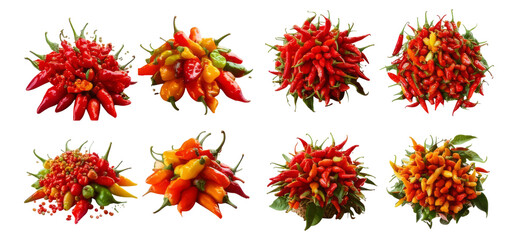 Colorful Array of Fresh Chili Peppers for Culinary Use and Decoration, Isolated on Transparent, white background