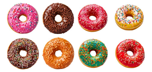 Colorful Doughnuts with Sprinkles and Frosting on Dark Background, Isolated on Transparent, white background