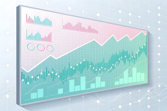 Abstract pastel stock exchange board with financial data and charts artistic rendering
