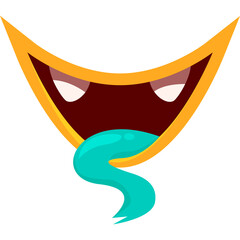 Cartoon Monster Mouth With Yellow Lips Orange Outline Blue Tongue And White Teeth On Transparent Background For Character Design