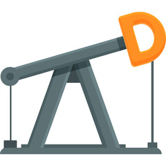Cartoon Oil Pump Jack With Orange Counterweight and Grey Structure on Transparent Background