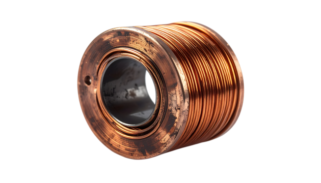 銅コイルと磁石｜背景なし・透過PNG・コピースペース