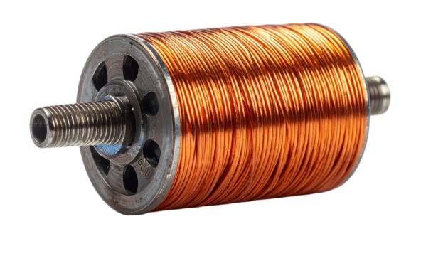 銅コイルと磁石｜背景なし・透過PNG・コピースペース