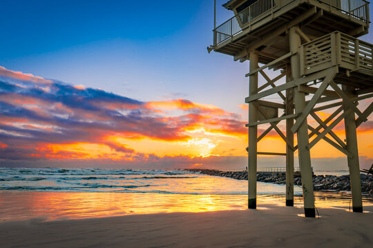 lifeguard tower at sunrise in Ponce Inlet, Florida - Powered by Adobe