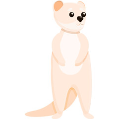 Cartoon illustration of a standing light brown weasel animal with a long tail and black eyes on a transparent background