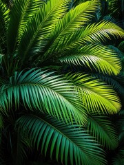 Lush, vibrant palm fronds in varying shades of green. Detailed textures